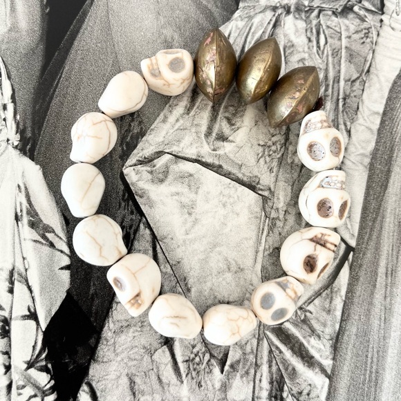 Skull + Tuareg Brass Beaded Bracelet ~ One of a Kind Jewellery from South Africa - Picture 1 of 8